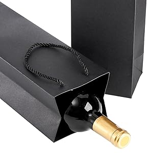 Black Wine Gift Bag, Wine Tote Bags Bulk Kraft Paper Bag with Handles