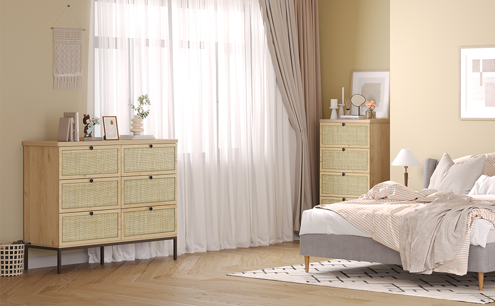 Brafab Natural Rattan 4 Drawers Dresser Storage Tower for