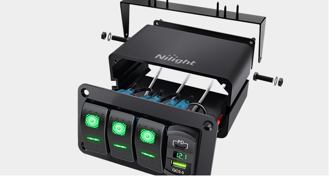 Nilight 3 Gang Rocker Switch Box with PD Type C and QC 3.0 USB Charger Voltmeter