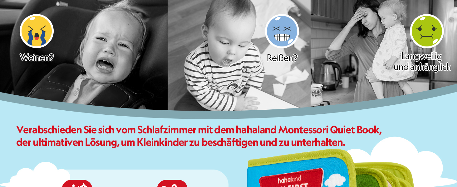 hahaland Quiet Book with Farm Theme, 20 in 1 Busy Board Made of Soft