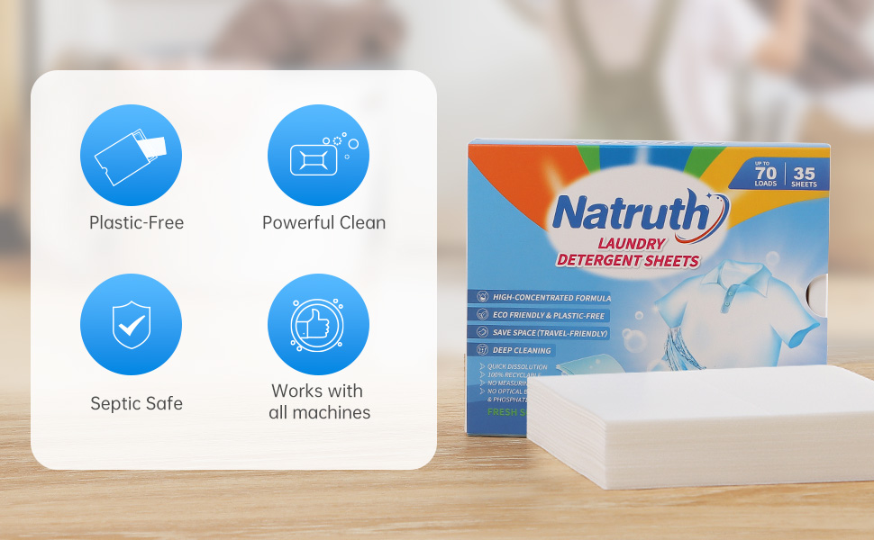 NATRUTH Laundry Detergent Sheets Natural (70 Loads) 35 Sheets Fresh