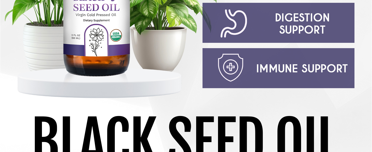 dietary supplement glass bottle blackseed edible antioxidant immune support digestion virgin pure