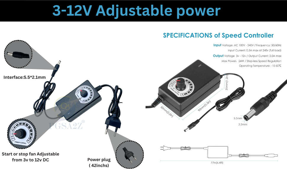 80mm AC Plug Fan, Adjustable Speed Controller, PC fan, Doorway fan,
