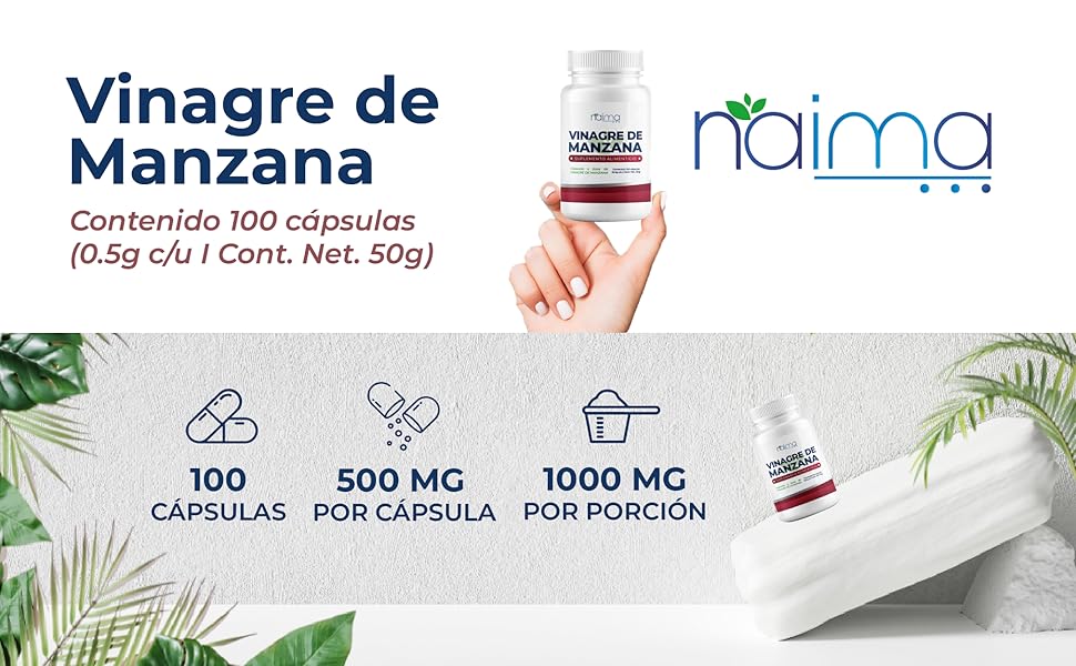 NAIMA,Vinagre de Mazana,Suplemento Alimenticio,Cápsulas,Natural,Vitaminas,Minerales,Bienestar,Salud