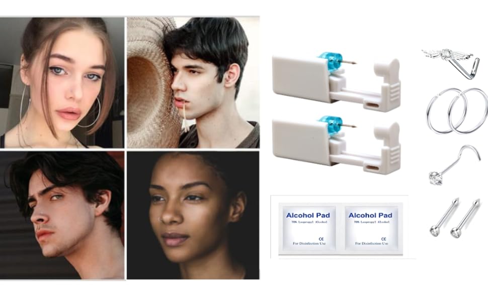 Akalimo 2pcs Nose Piercing Gun Kit Disposable Self Nose Piercing Tool
