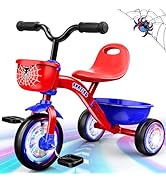 Tricycle for Toddler 2-5 Year Old,Toddler Bike Baby Balance Bike with Lighting Wheels & Large Bas...