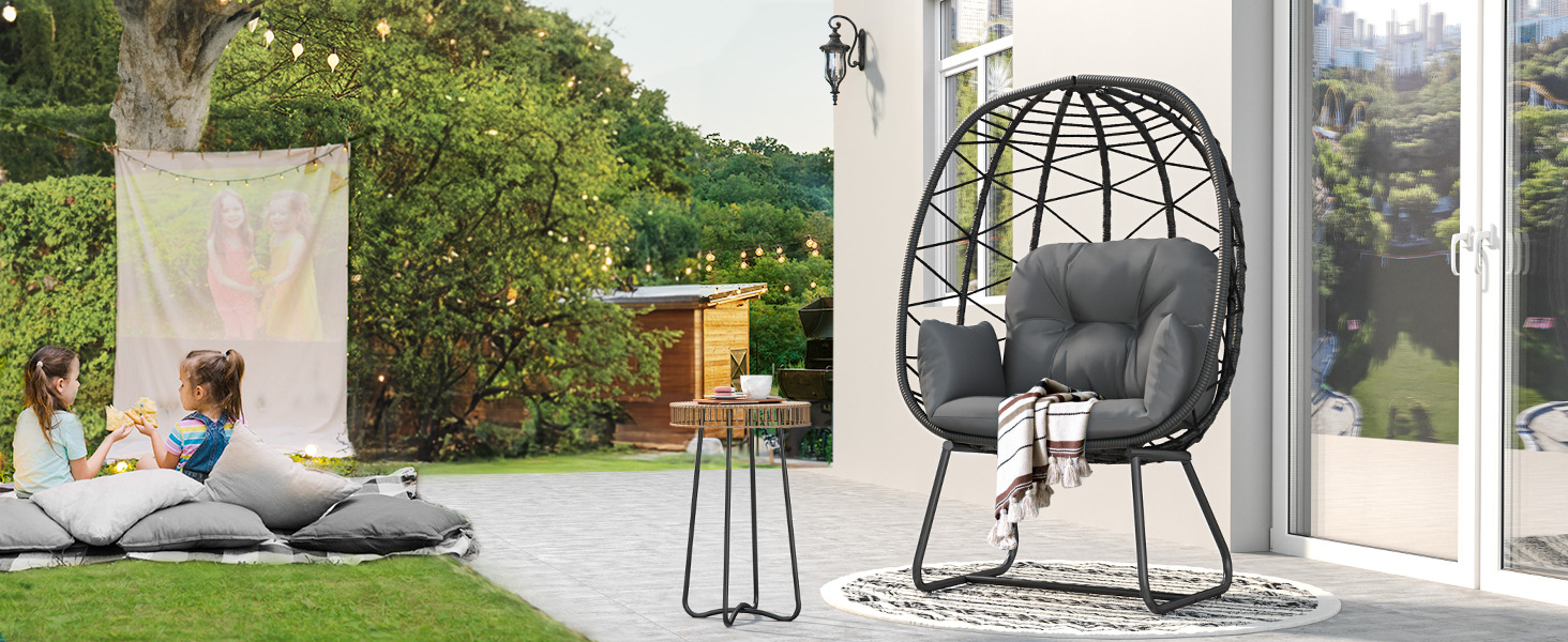 YITAHOME Egg Chair with Stand Outdoor Indoor Egg Lounge Chair with Cushion Wicker