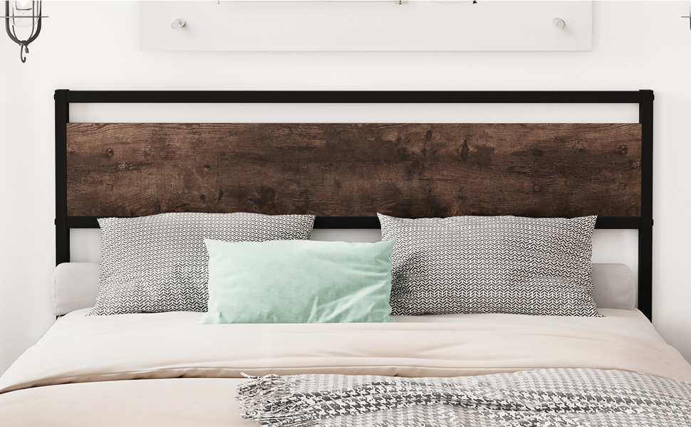 TXIYEAN Headboard Only Sturdy Wood Headboard with Metal Slat Rustic Headboard Easy