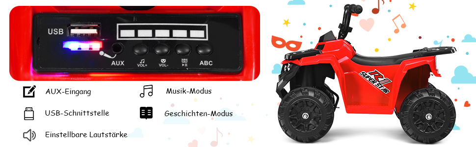 6V Elektro Kinderquad mit Scheinwerfern, Mini Elektroquad mit Musik, MP3 Kinderauto Kindermotorrad