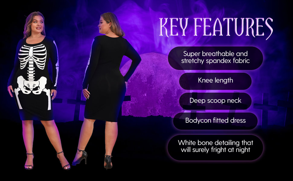 plus size skeleton dress dresses midi knee length dress halloween spooky bones