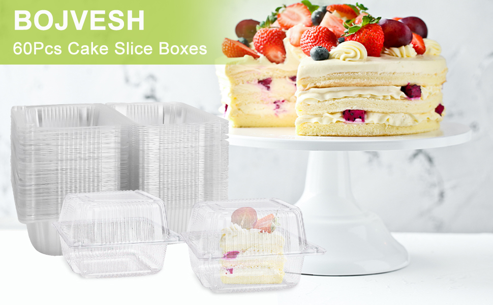 BOJVESH 60Pcs Cake Slice Boxes, 14 x 10.5cm Clear Plastic Clamshell