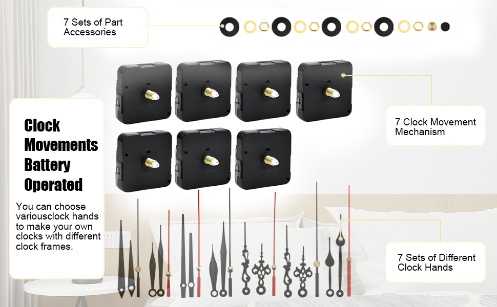7 Sets Clock Mechanisms Battery Powered, Silent Quartz Clock Mechanism