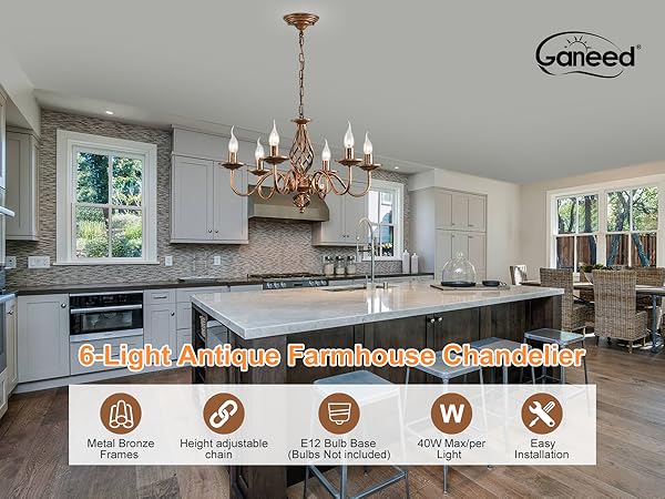 Ganeed French Country Chandeliers, 6 Lights Rustic Vintage