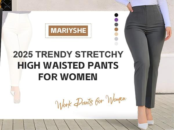 mariyshe Womens Stretchy High Waisted Pants Trendy Pleated