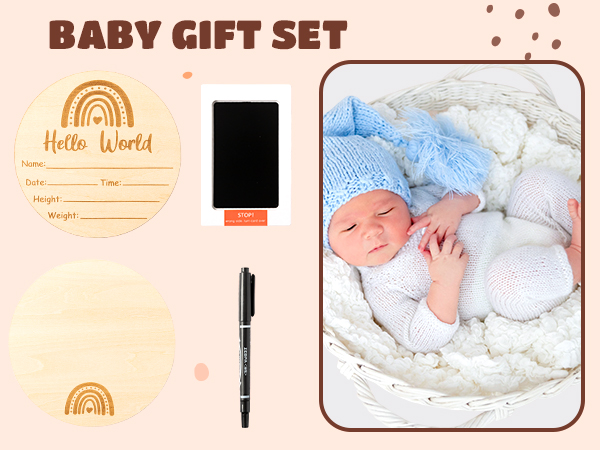 Wooden Baby Birth Announcement Sign with Marker Pen