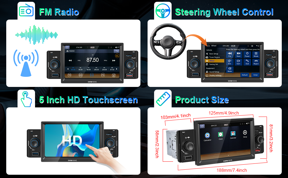 Single Din Apple Car Play Car Stereo with Android Auto