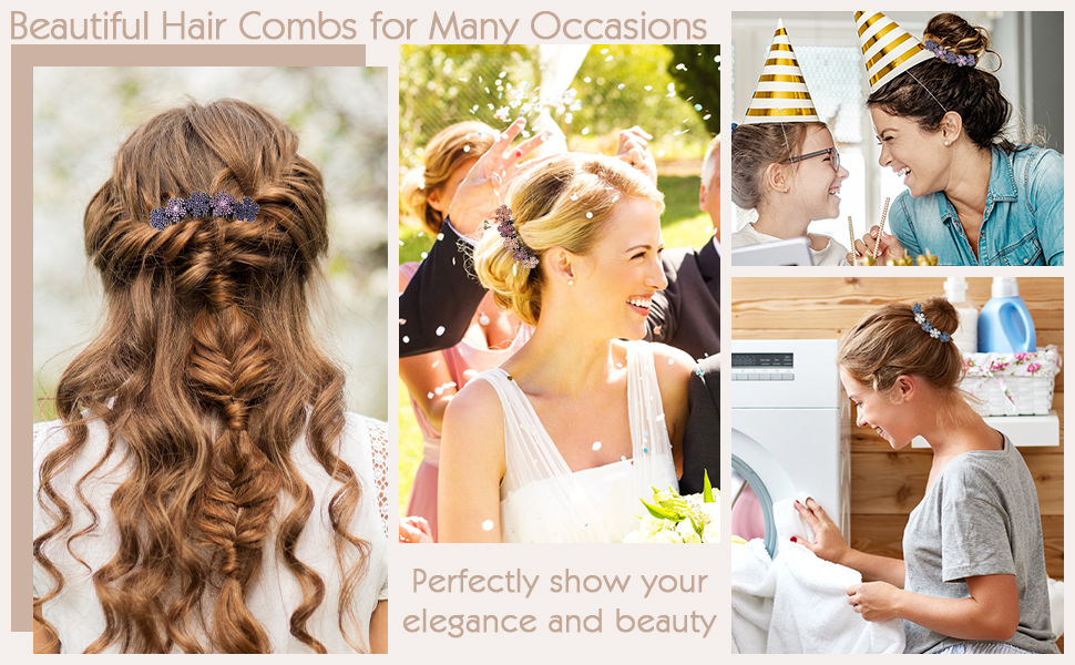 4 PCS Rhinestone Hair Comb Plastic Hair Slides Hair Comb Slides Non