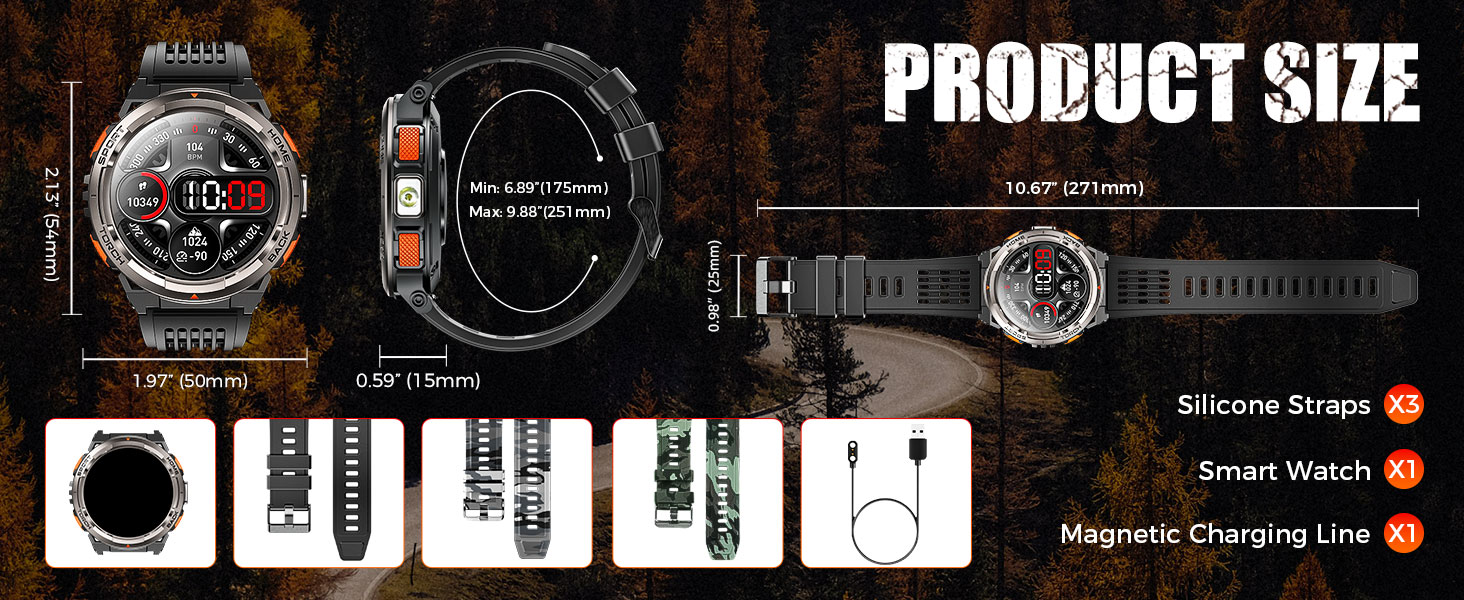 3ATM Waterproof Military Smart Watch for Men