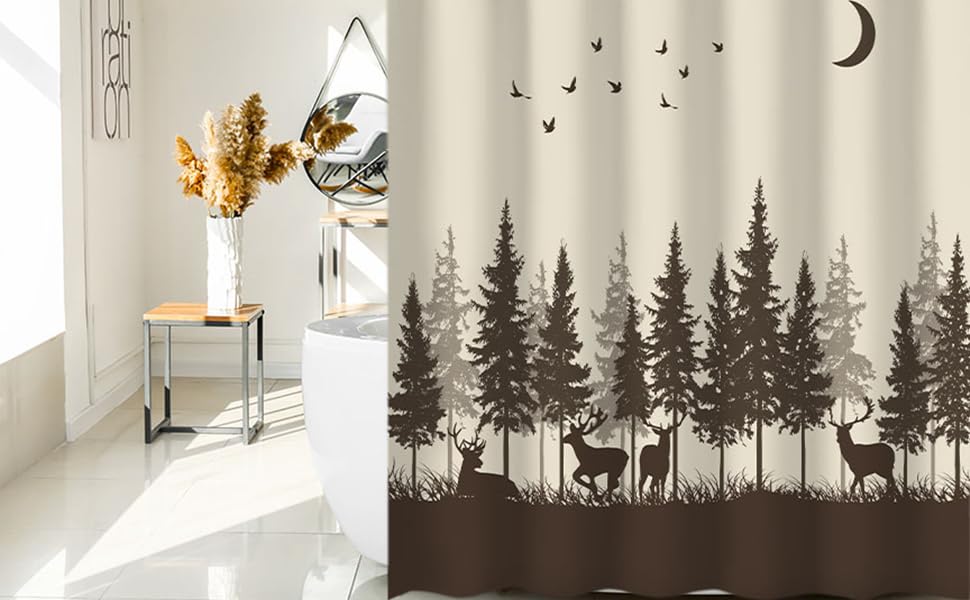 RosieLily Deer Shower Curtain, Rustic Shower Curtain, Cabin Shower Curtain, Wildlife
