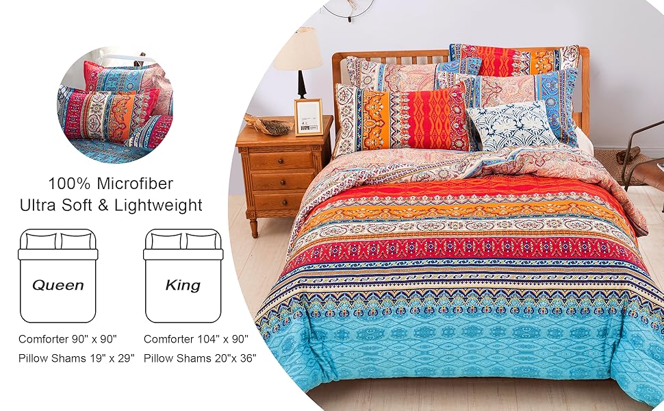 Goodidea Striped Bohemian Comforter Set King Size 3 Pieces