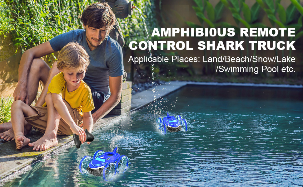 Amphibious RC Car with Lights for Kids 3-12 Year Old Gesture Hand Controlled Remote Control Boat 4WD 2.4 GHz Waterproof RC Stunt Car 360° Rotating Wat 10 Gesture Remote Control Boat