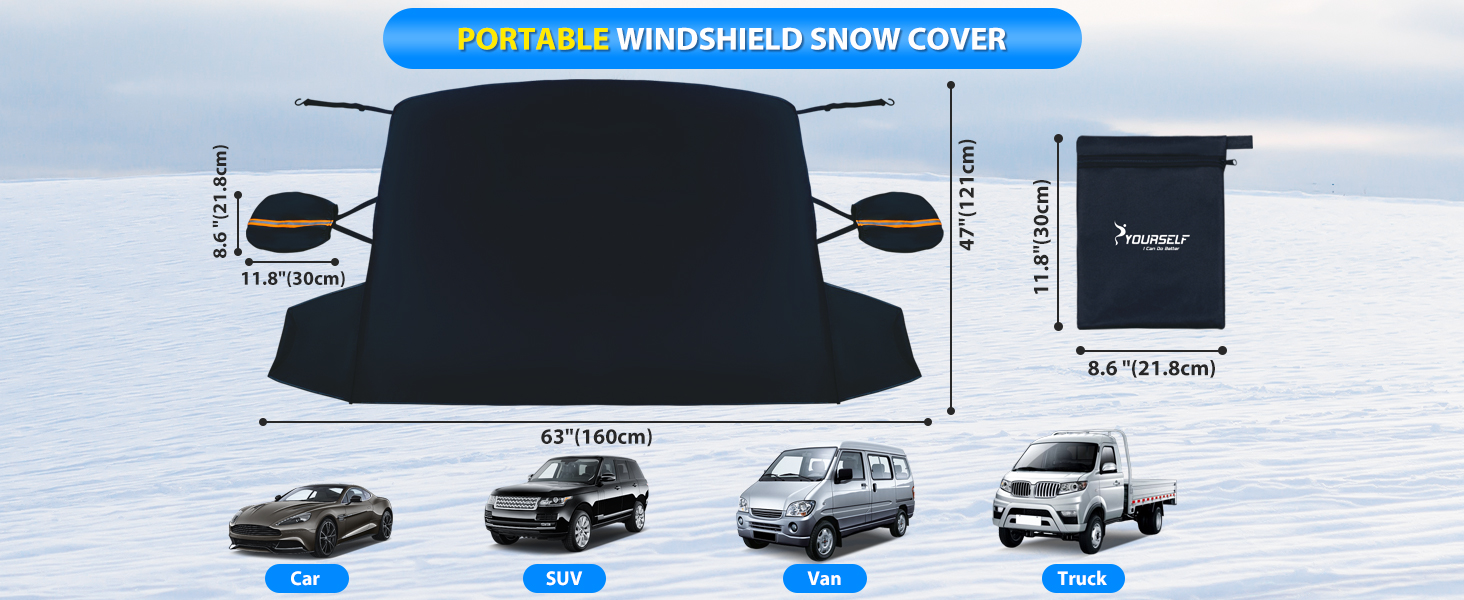 SYOURSELF Windshield Snow Cover,600D Car Windshield Snow Cover for Snow