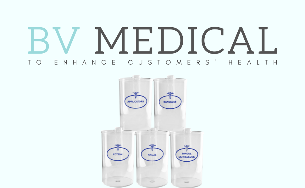 BV Medical Clear Sundry Jars, Labeled, Unbranded, Set of 5