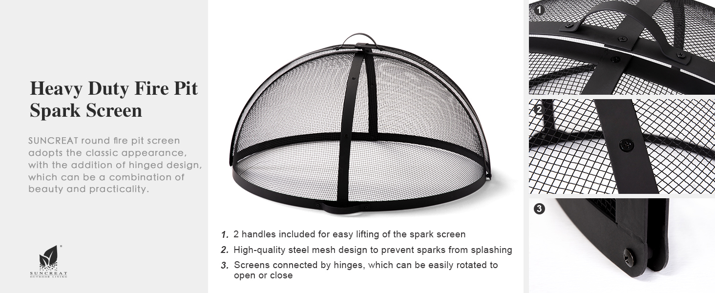 SUNCREAT Outdoor Fire Pit Spark Screen Cover Accessory