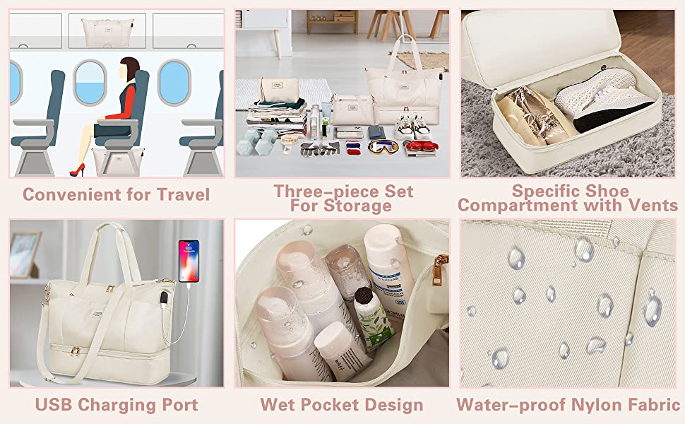 ETRONIK Weekender Bag for Women, Expandable Travel Duffel Bag with USB