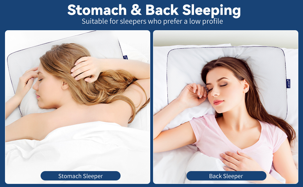 Ultra Slim Thin Premium Memory Foam Flat Pillow for Stomach and Back - Best Pillow For Stomach And Back Sleepers