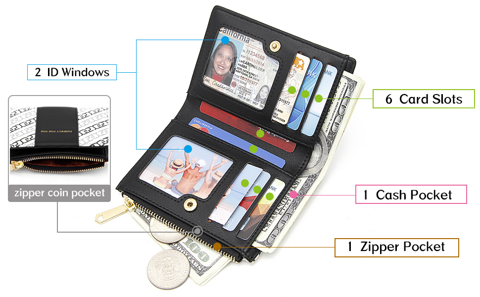 VOCUS Small Wallet for Women Bifold Leather Coin Purse Card