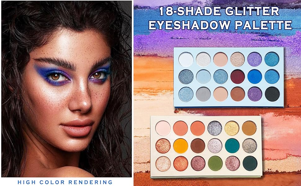 Blue Glitter Eyeshadow Palette, 18 color Matte Shimmer