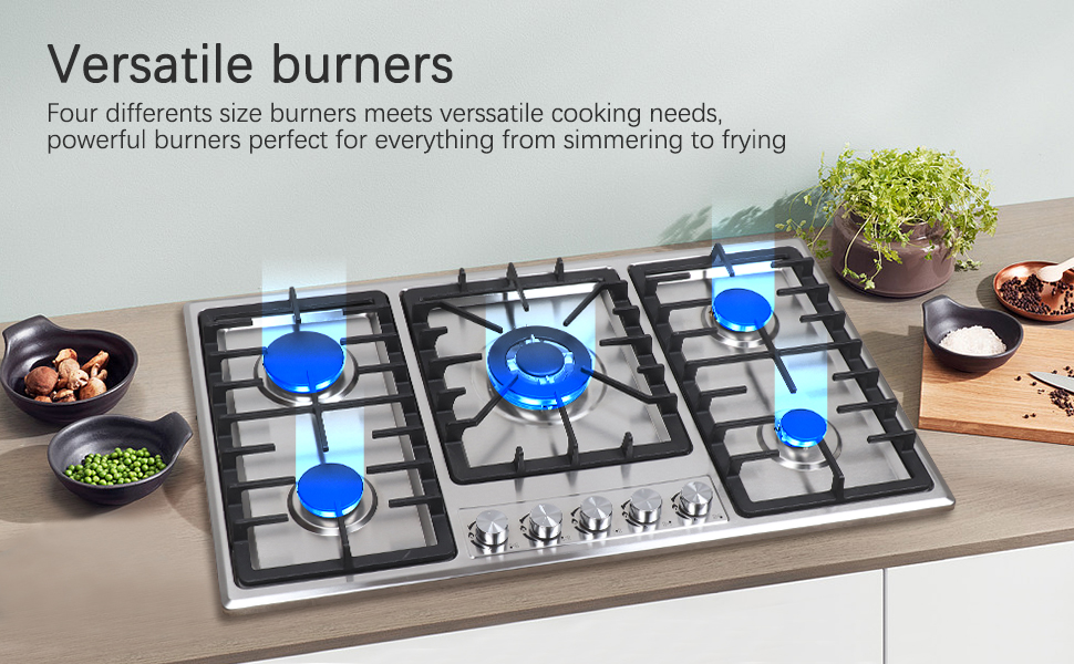 BreeRainz Gas Stove Cooktop 34inch 5 Burner Propane Stove