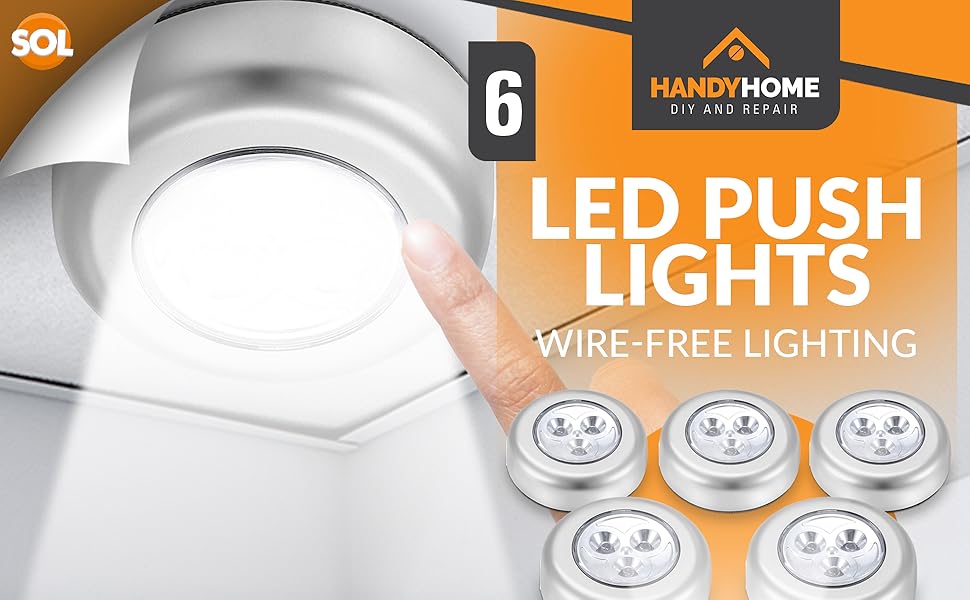 6pk Push LED Lights Battery Powered Small Stick on Led Lights Under