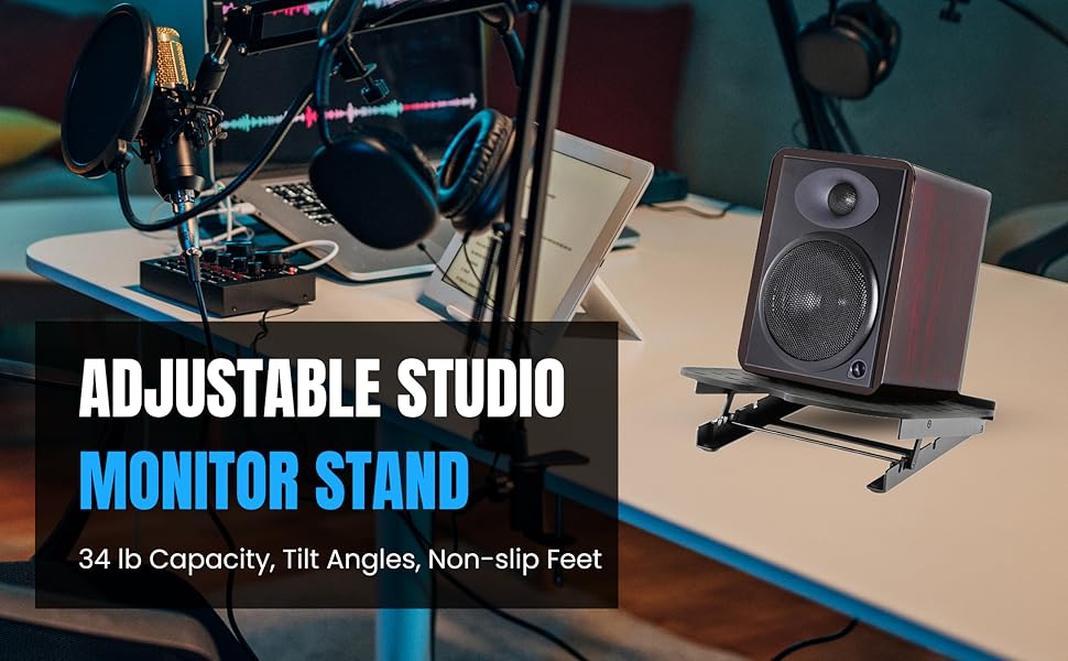 Studio Monitor Stand, 8" Speaker Stand with Adjustable 5°, 10°, 13°, and 15° Tilt Angle
