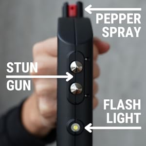 stun gun and pepper spray combo with flashlight