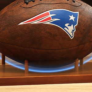 clear football display case with wood base