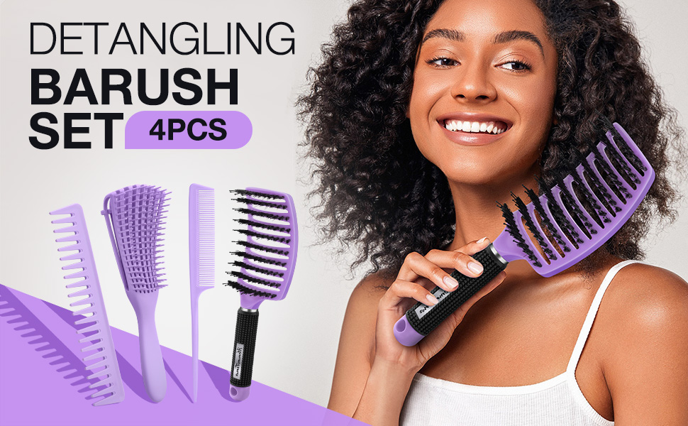 Hommtina 4Pcs curly hair brush Set Vented Hair Brush for