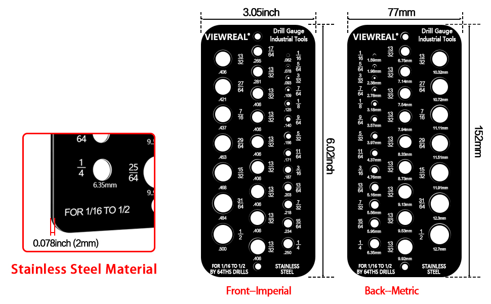 2 Pieces Drill Bit Size Gauge Drill Bit Guide Stainless Steel Drill