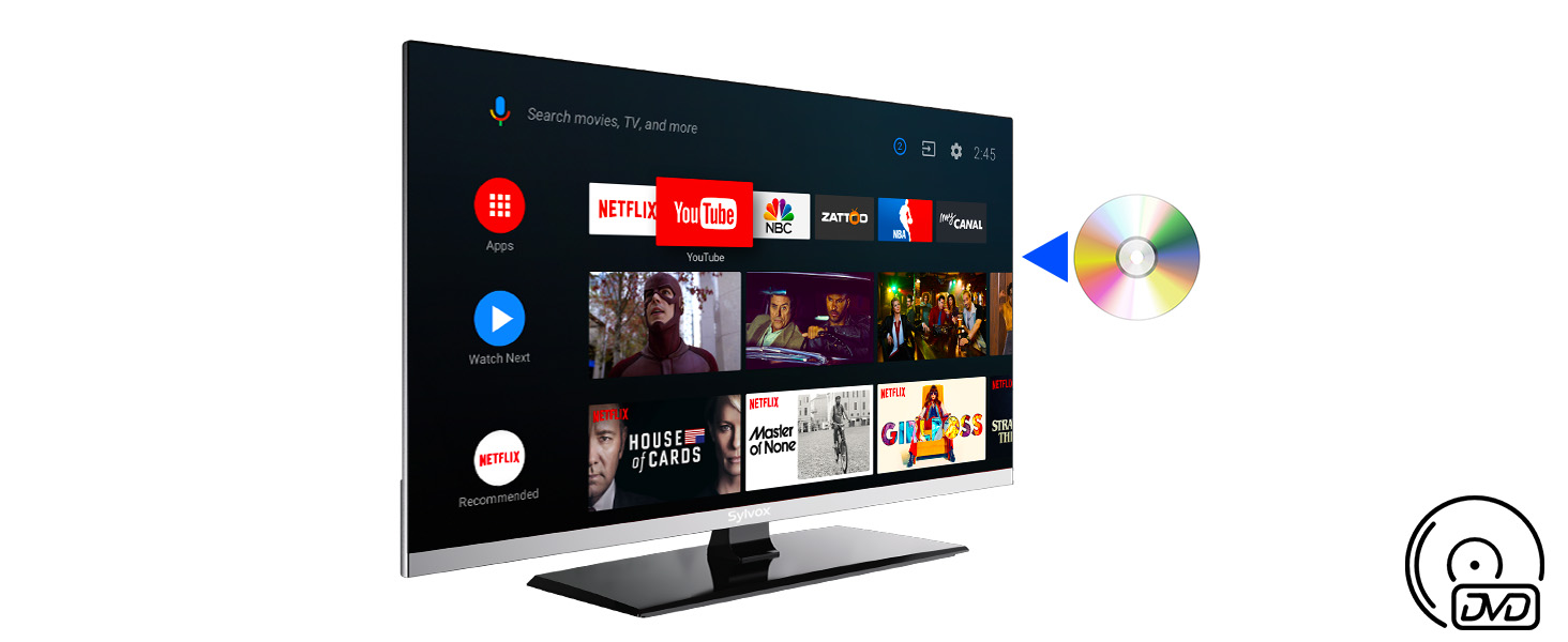 SYLVOX 24 inch Smart TV with DVD Player Built in and Satellite Decoder, Google Play, Frameless