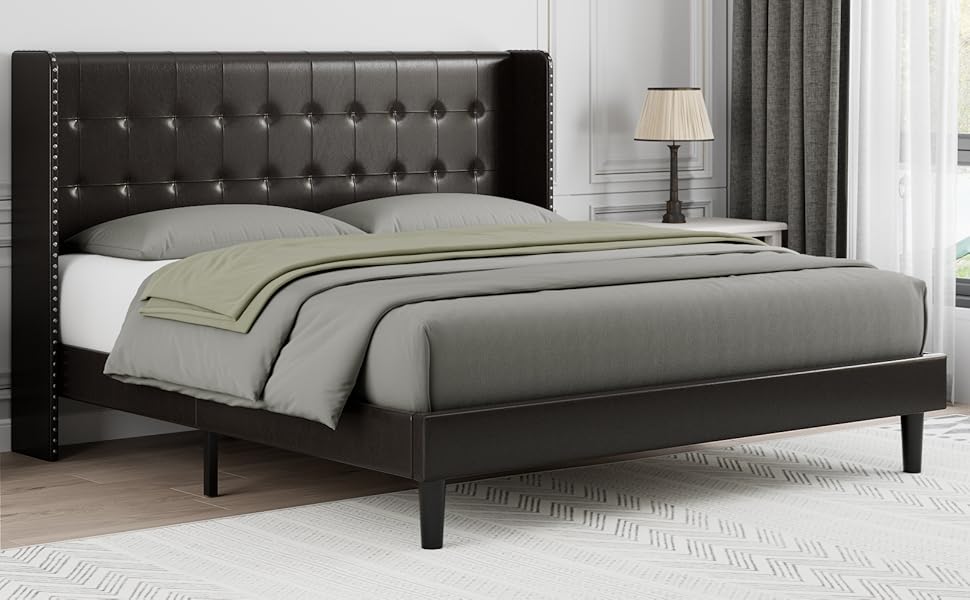 HOSTACK Queen Size Upholstered Platform Bed Frame with