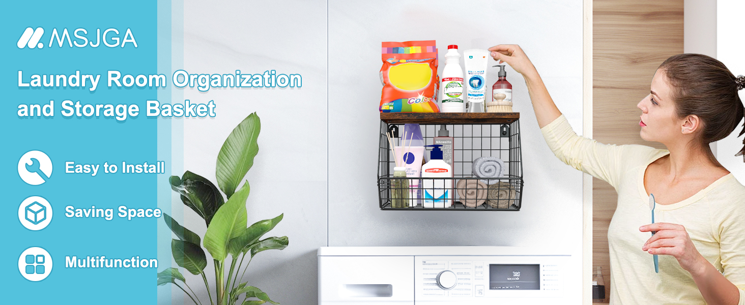 Laundry room organization and storage basket