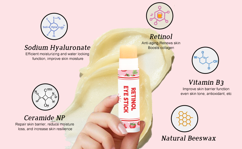 1.Sodium Hyaluronate 2.Ceramide NP 3.Retinol 4.Nicotinamide 5.Natural Beeswax