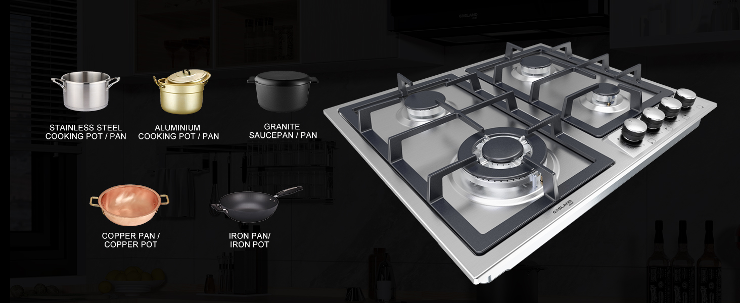 Built-in Gas Cooktop, 4 Burners Stainless Steel Gas Hob Cooker With Flame Failure Protection Gasland Chef GH60SF 19 Gasland Chef Gas Hob