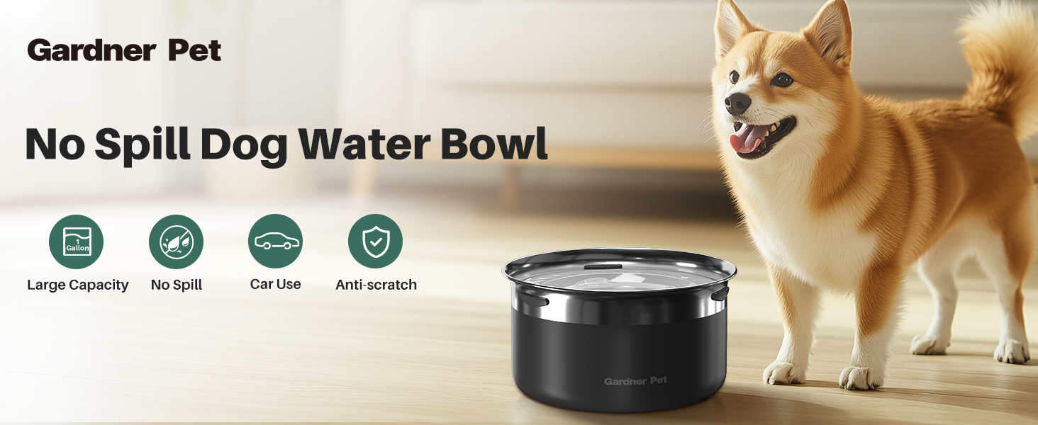 Gardner Pet Dog Bowls 1 Gallon (3.85L) Stainless Steel No Spill Dog Water Bowl