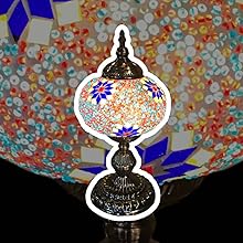 Large Globe Table Mosaic Lamp with a Blue flowers