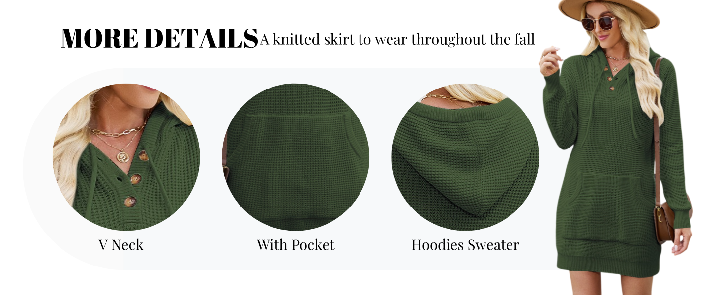 CiCiBird Women Fall Sweater Dress Knit V Neck Pullover Casual Long Sleeve Pullover Short Dresses