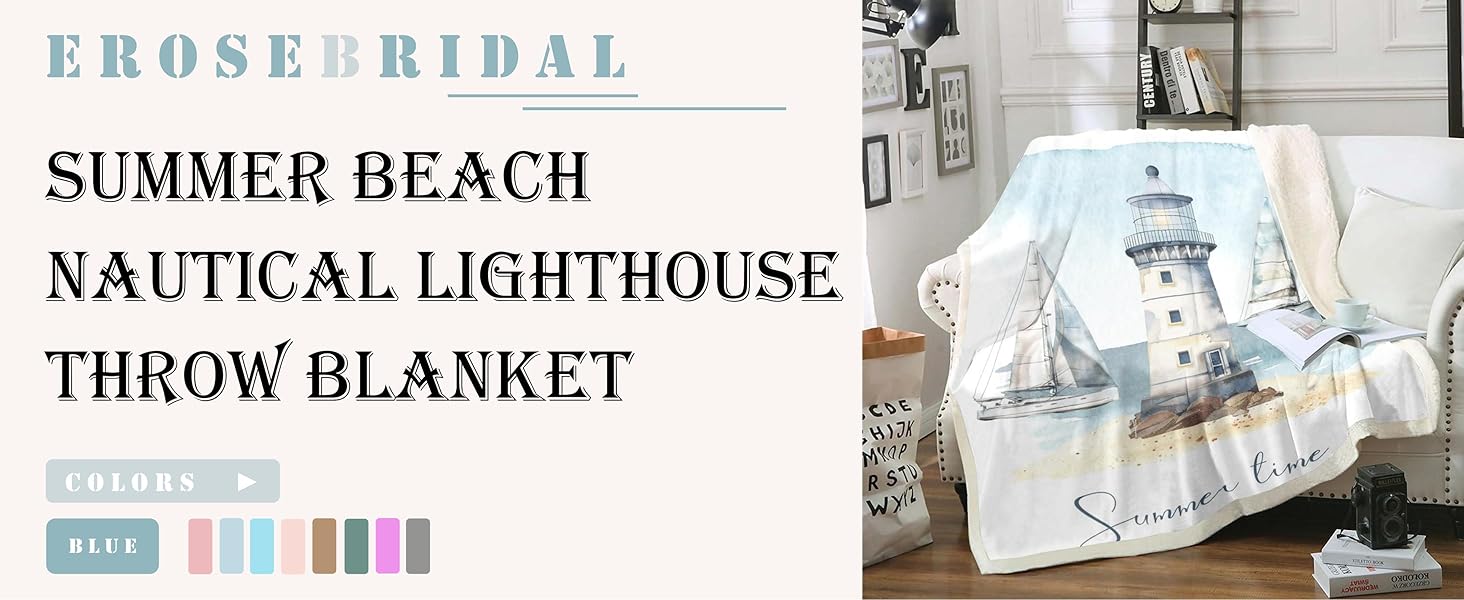 Nautical Blanket Sailboat Lighthouse Throw Blanket for Bed Chair Watercolor Ocean Themed