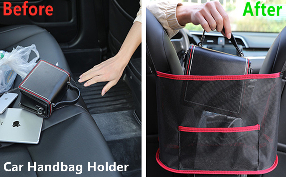 Qkiky Purse Holder for Car Net Pocket Handbag Holder