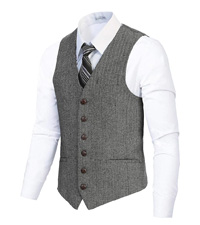 Gioberti Men's 6 Button Slim Fit Formal Herringbone Tweed Vest